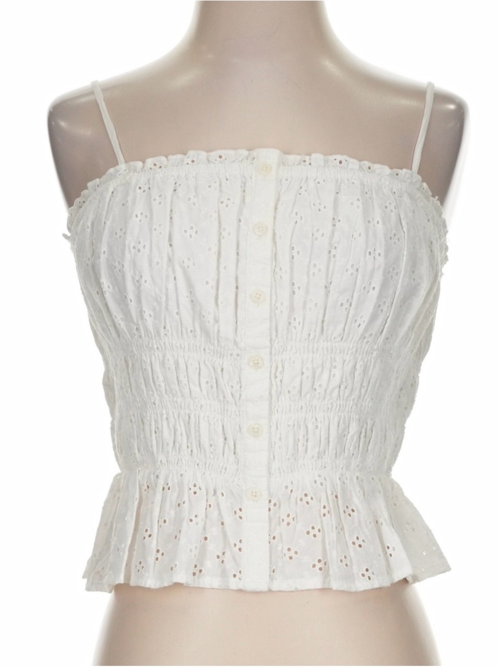 Loft White Eyelet Smocked Button-Front Cami Top